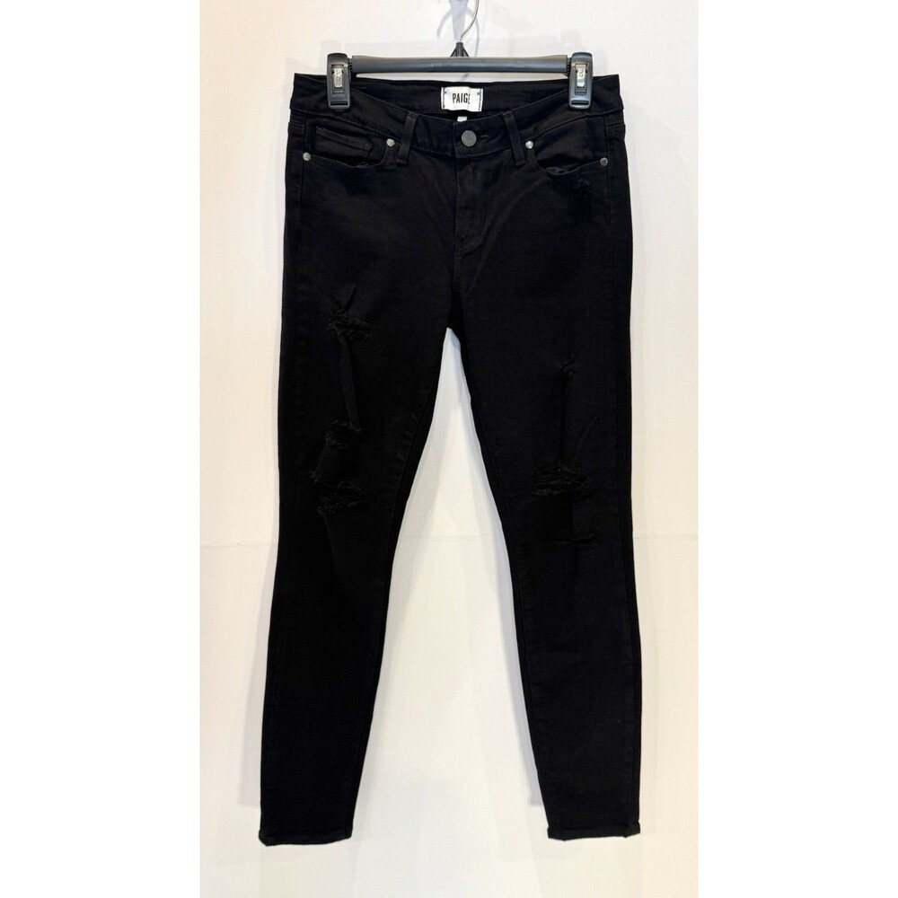 PAIGE Verdugo Ultra Skinny Jeans Womens 29 Black Distressed Stretch Denim